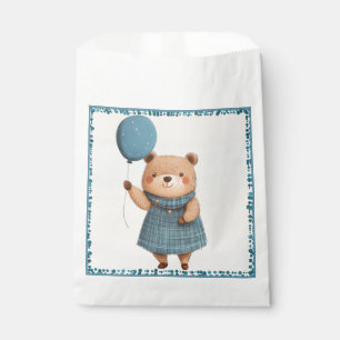 Sacolinha Urso Menino com Vestido de Xadrez Azul e Balão