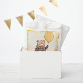 Sacolinha Urso no Suéter de Xadrez Marrom com Balão Amarelo