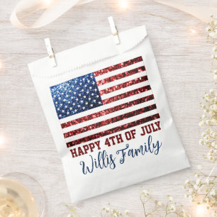 Sacolinha USA flag red blue sparkles glitters 4th julho name