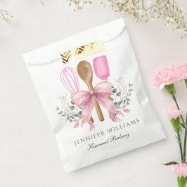 Sacolinha Utensílios de Padaria Aquarela Laço Rosa Personali