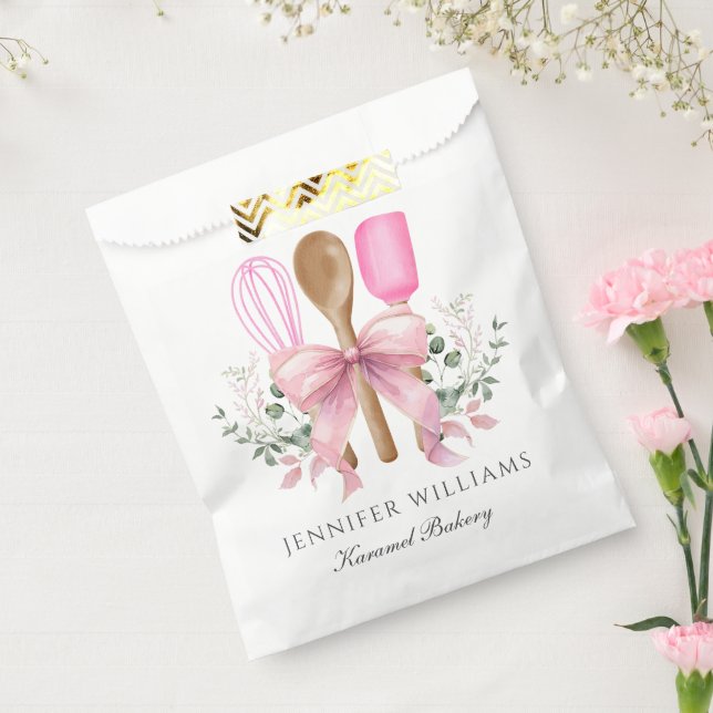 Sacolinha Utensílios de Padaria Aquarela Laço Rosa Personali (Selado)