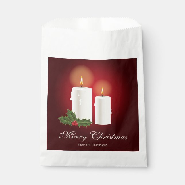 Sacolinha Velas de Natal Brancas em Vermelho com Texto Perso (Frente)