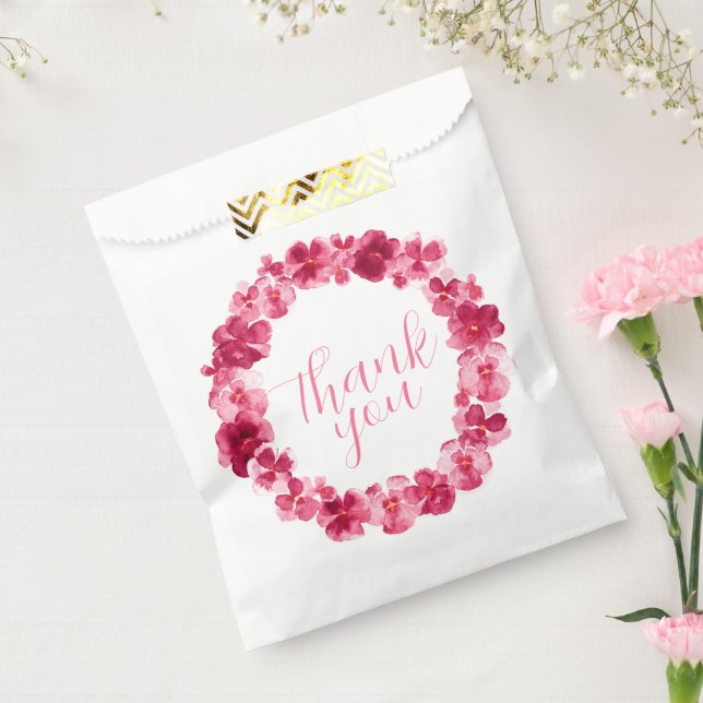 Sacolinha Vermelho rosa pansado obrigado sua aquarela (Selado)