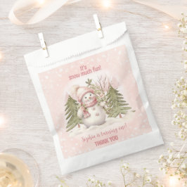 Sacolinha Vintage Snowman Pink primeiro aniversario de inver