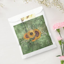 Sacolinha Vintage Sunflower Buquê Ephemera Verde