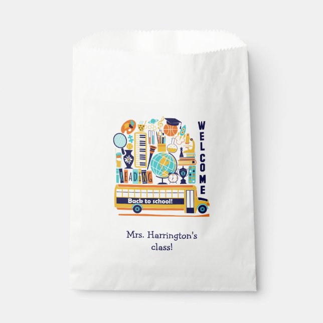 Sacolinha Voltar ao texto personalizado da escola favorece b (Frente)