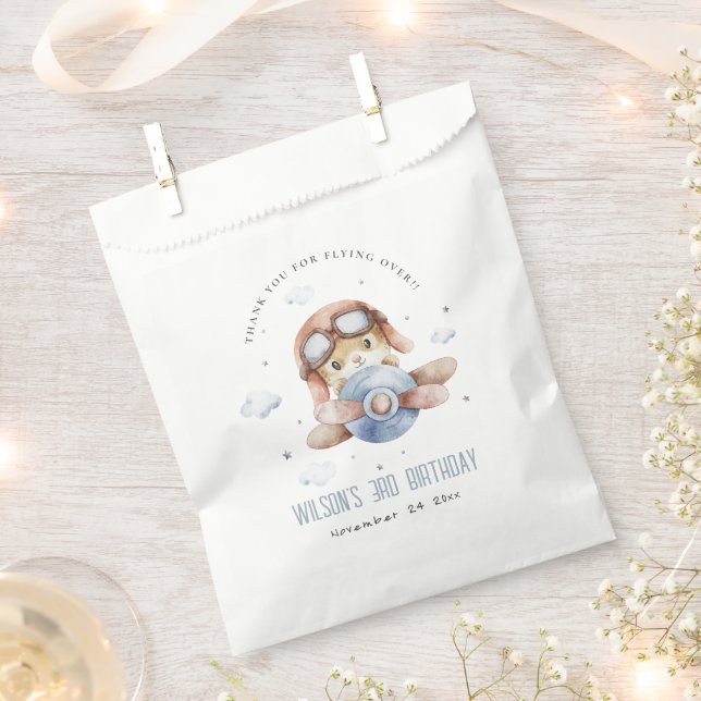 Sacolinha Voo Azul Fresco Sobre Avião Animal Ursinho Anivers (Cortado)