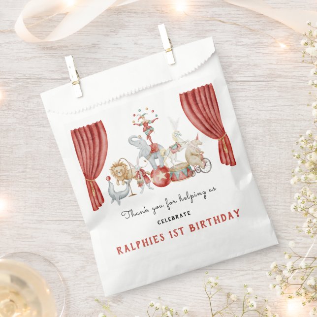 Sacolinha Watercolor Circus Animals  Birthday Thank you (Cortado)