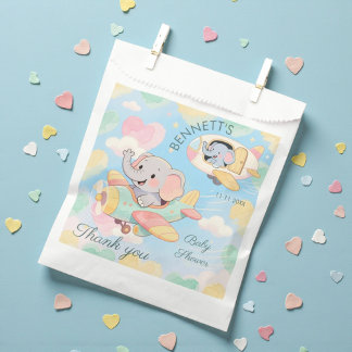 Sacolinha Watercolor Elephant Airplane Baby Shower Favor Bag