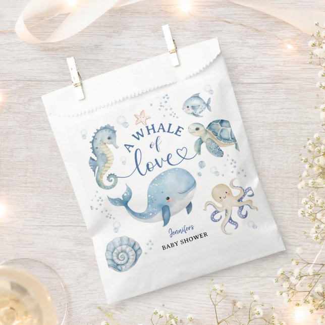 Sacolinha Whale Baby Shower Boy Blue Ocean (Cortado)