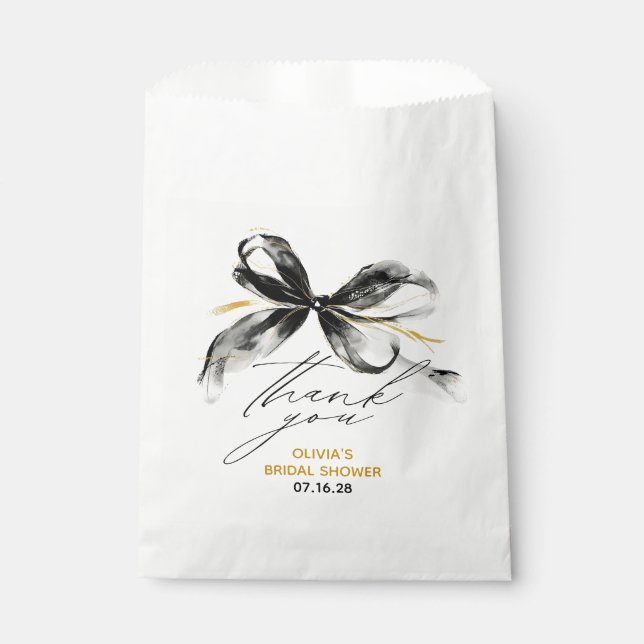 Sacolinha Whimsical Black Gold Bow Thank You (Frente)