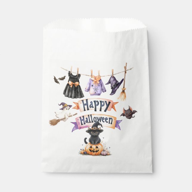 Sacolinha Whimsical Halloween favorece Saco com Bruxa Bonita (Frente)