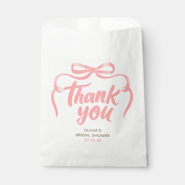 Sacolinha Whimsical Pink Bow Handwritten Bridal Thank You (Frente)