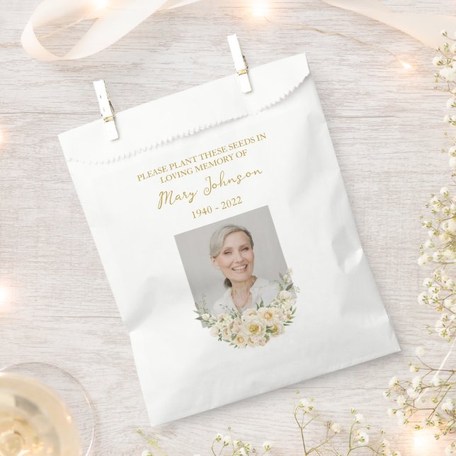 Sacolinha White rose Seed Packet Memorial Funeral Favor Bag (Cortado)