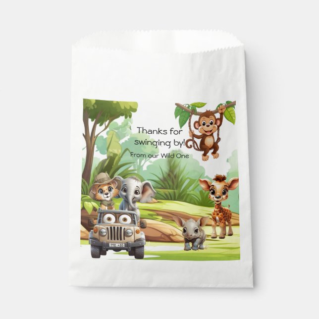 Sacolinha Wild One Jungle Animal Birthday Favor Bags SafarI (Frente)