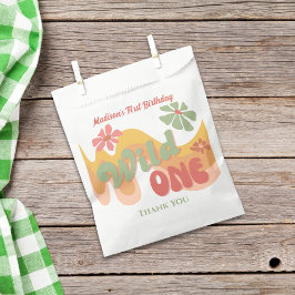 Sacolinha Wild One Retro Rainbow Daisy Aniversário Obrigado