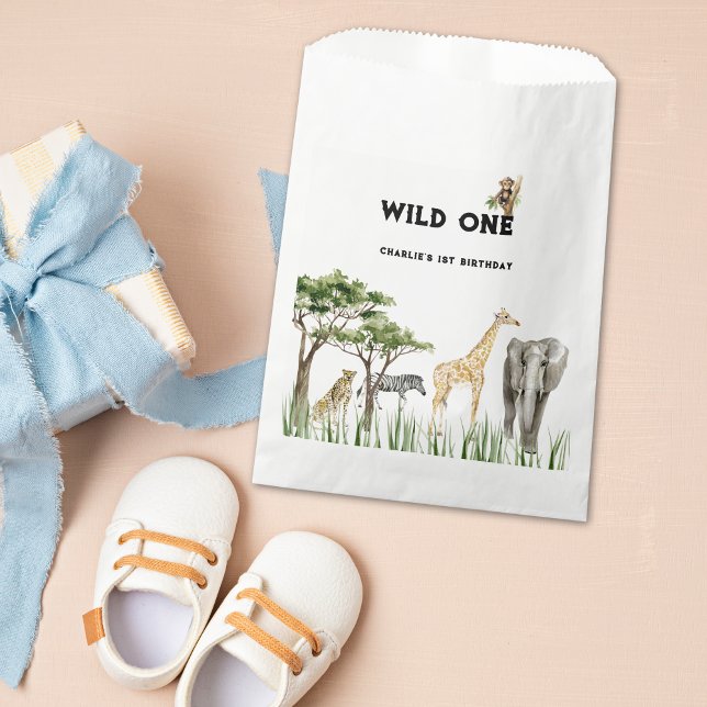 Sacolinha Wild One Safari Animal Birthday Party (Wild One Favor Bag)