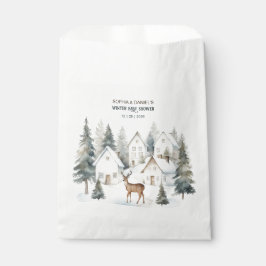 Sacolinha Winter Deer in Village Watercolor Baby Shower