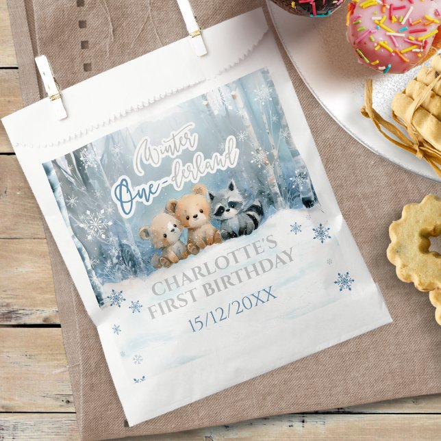 Sacolinha Winter Onederland Bear Blue First Birthday Party (Criador carregado)