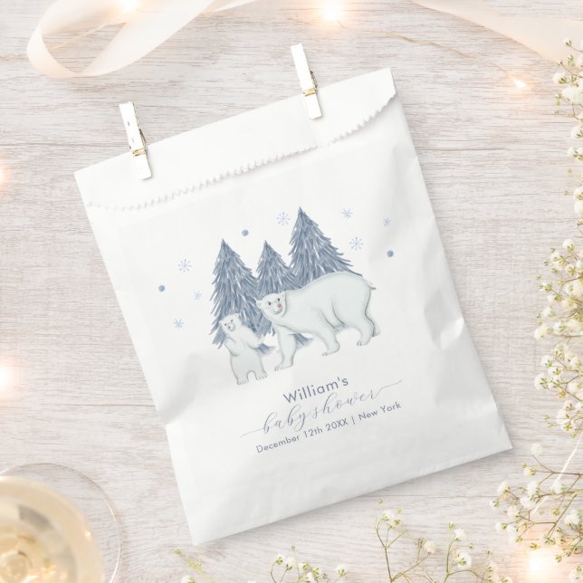 Sacolinha Winter Woodland Forest Polar Bear Baby Shower  (Cortado)