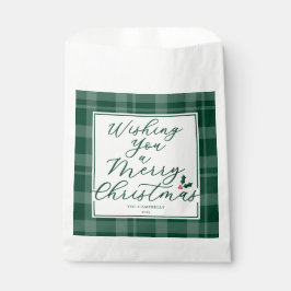 Sacolinha Wishing You a Merry Christmas Green Plaid