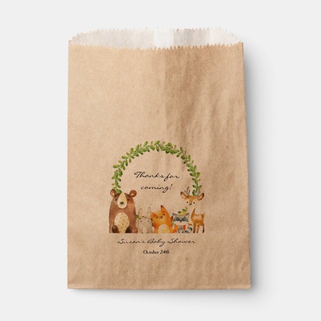 Sacolinha Woodland Animal Chá de fraldas Treate Favor Bag (Frente)