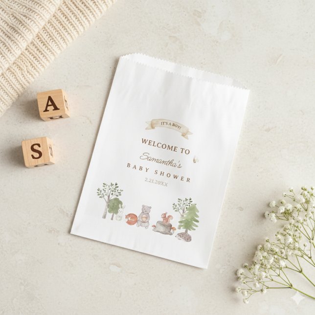 Sacolinha Woodland Animals Baby Shower (Woodland Animals Baby Shower Favor Bag)