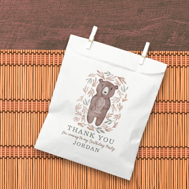 Sacolinha Woodland Bear & Foliage Obrigado (Criador carregado)