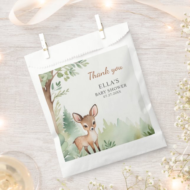 Sacolinha Woodland Deer Forest Neutral Baby Shower (Cortado)