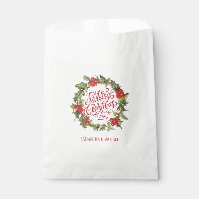 Sacolinha Wreath Verde de Natal Holly Ivy Typografia (Frente)