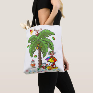 Sacos de Natal Feliz Papai Noel Praia Tote Bags