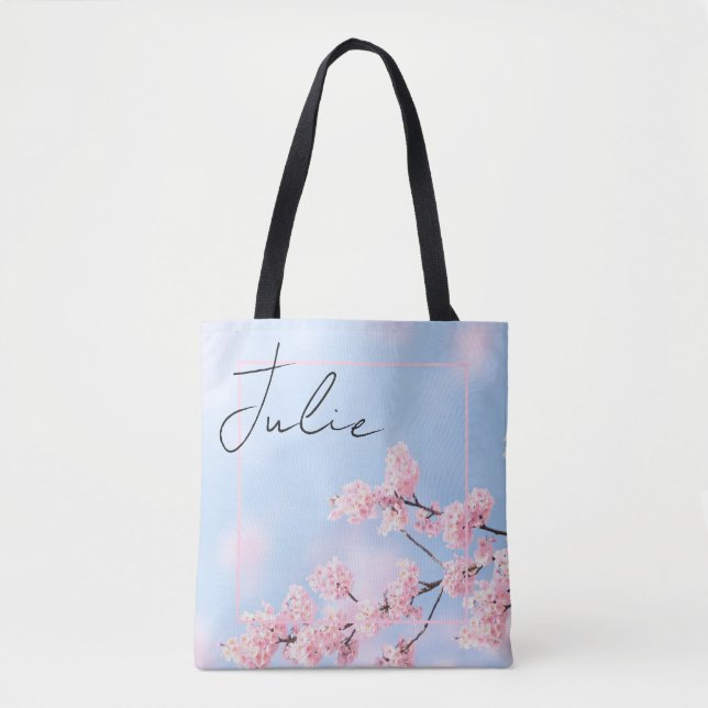 Sacos de Tote Personalizados - Flor de Cereja Rosa (Frente)