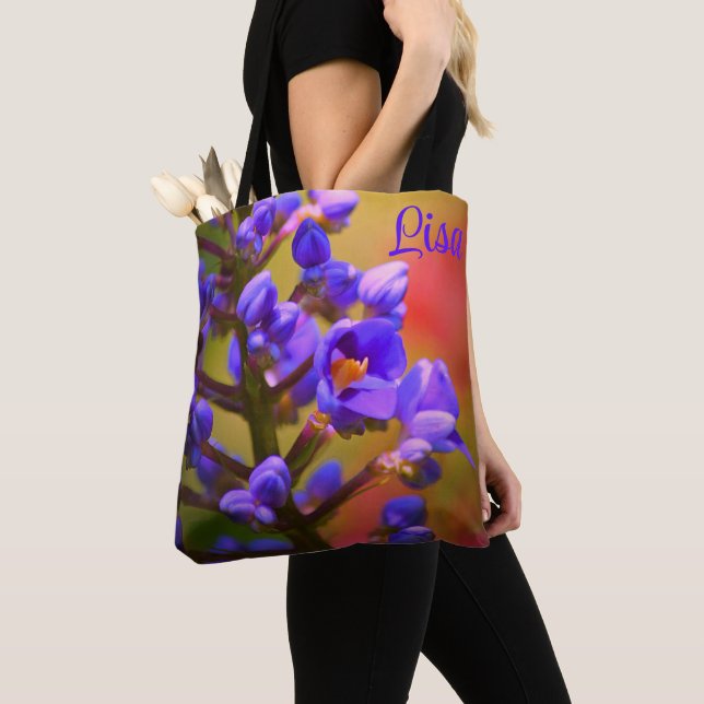 Sacos de Tote Personalizados - Flor Roxo (Close Up)