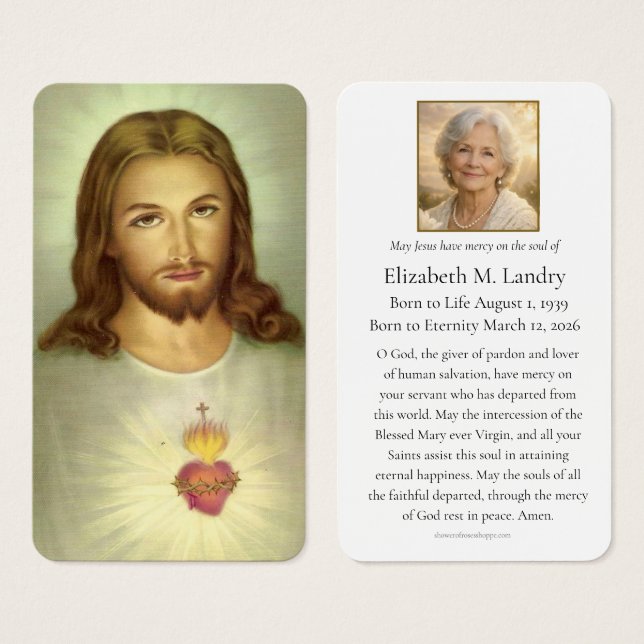 Sacred Heart Funeral Prayer Catholic Remembrance (Frente & Verso)