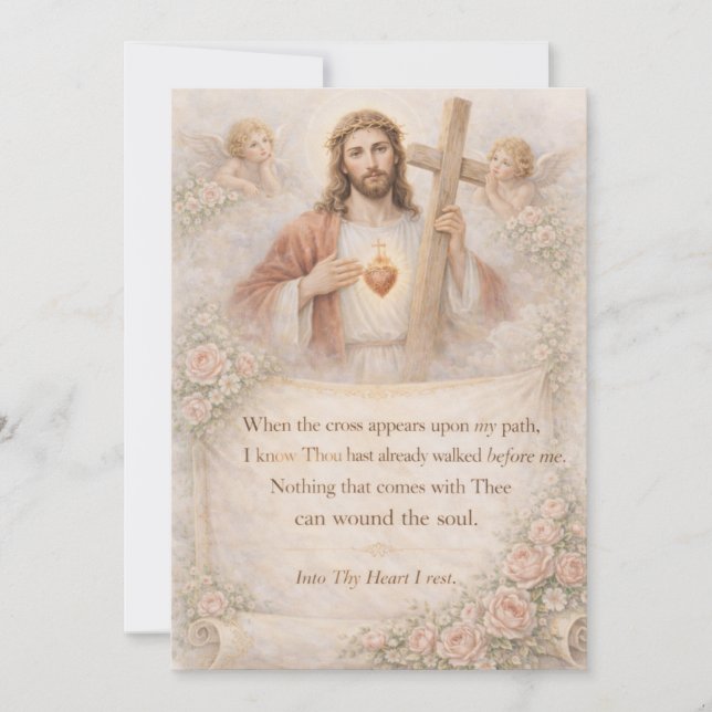 Sacred Heart of Jesus Cross Quote Floral Design (Frente)