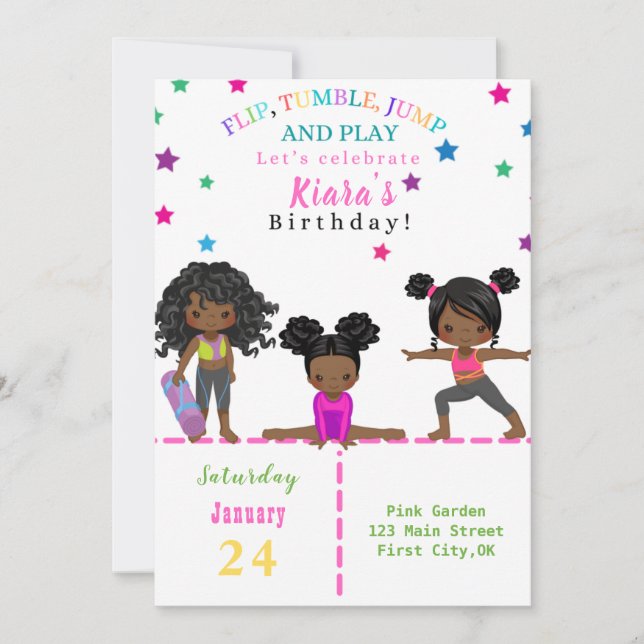 Sacudir, Tumble, Jump & Play Diverse Bday Convite (Frente)