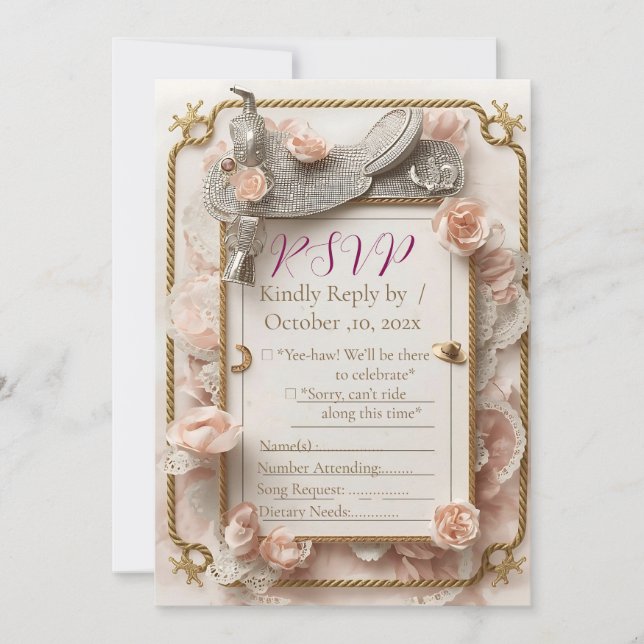 Saddle & Sparkle - Cartão RSVP de Casamento Ociden (Frente)