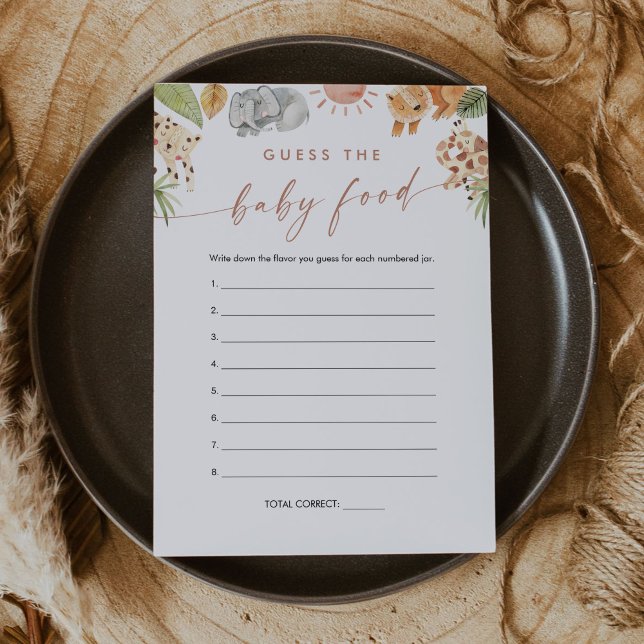 SAFARI adivinha o cartão do jogo da Comida do bebê (Criador carregado)