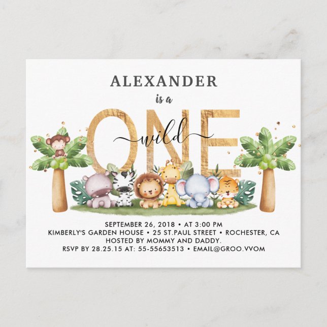 Safari Animais Selvagens Um Convite Para primeiro  (Frente)