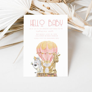 Safari Animal Air Balon Chá de fraldas Convite