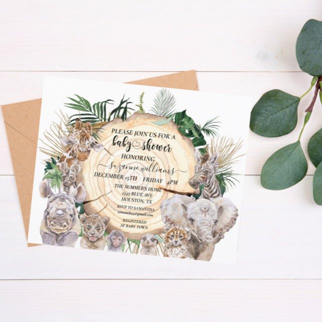 Safari Animal Babies Watercolor Chá de fraldas (Criador carregado)