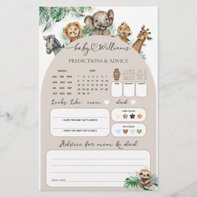 Safari Animal Jungle Moderno Bebê Adega Jogo (Frente)