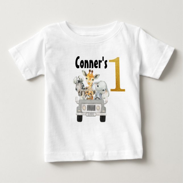 Safari Animal Primeiro Camisa De Aniversário (Frente)