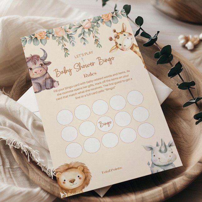 Safari Animals Baby Shower Bingo (Criador carregado)