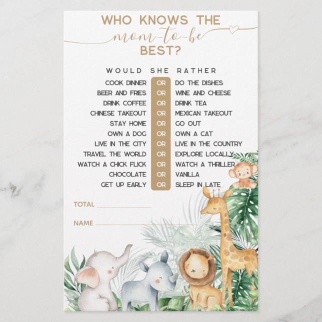 Safari Bebê Animal Greenerescente jogo de Chá de f (Frente)