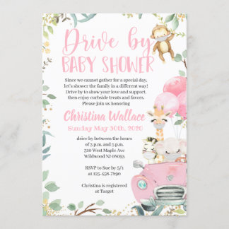 Safari Drive by Baby Shower Convites para Meninas