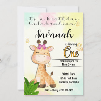 Safari Giraffe Primeiro Convite de Aniversário