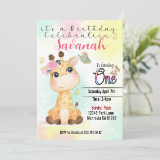 Safari Giraffe Primeiro Convite de Aniversário
