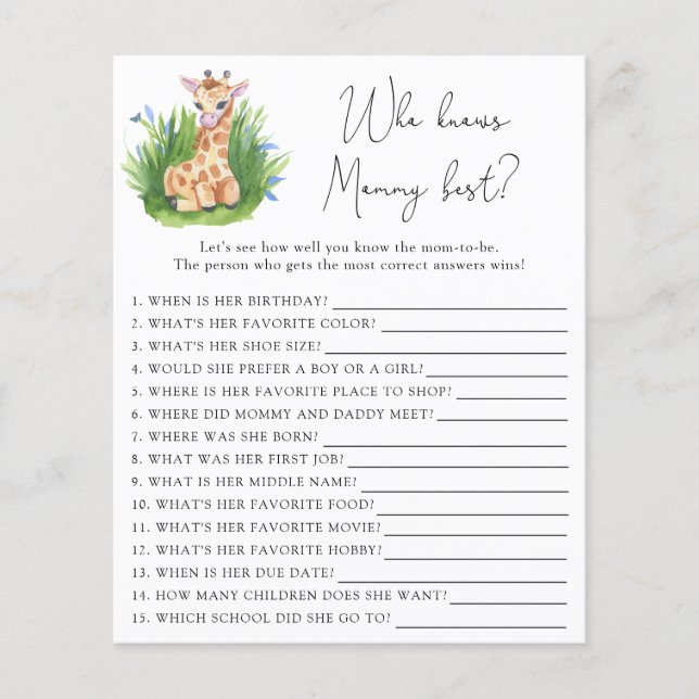 Safari Giraffe - Quem conhece melhor as Mamães (Frente)