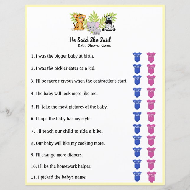 Safari Jungle Animal Chá de fraldas Disse Que Diss (Frente)